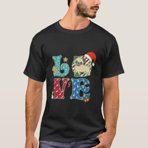 I Love Dog Pug Christmas T_Shirt