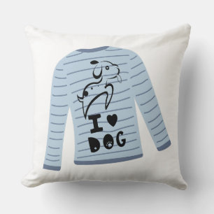 I Love Dog Striped Jumper Sweater Vector Throw Pillow