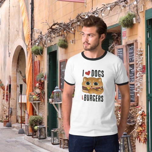 I Love Dogs and Burgers White Funny Design T_Shirt