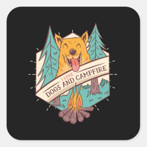 I love dogs and campfire Camping Square Sticker