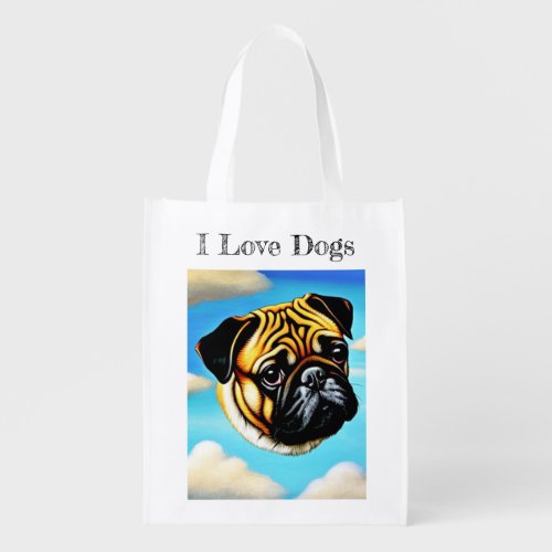 I Love Dogs Grocery Bag