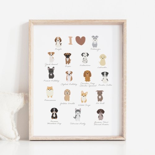 I Love Dogs Kids Room  Nursery Decor Poster