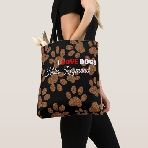I Love Dogs Personalized Black Tote Bag
