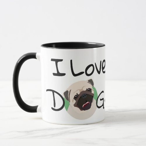 I Love Dogs Pug Cartoon and Heart Mug