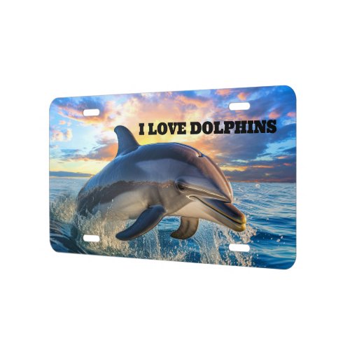 I Love Dolphins Beach Nature Sunset License Plate