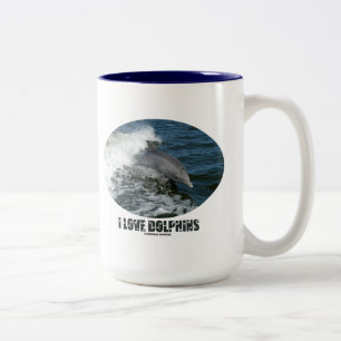I Love Dolphins (Bottlenose Dolphin Breaching) Two-Tone Coffee Mug