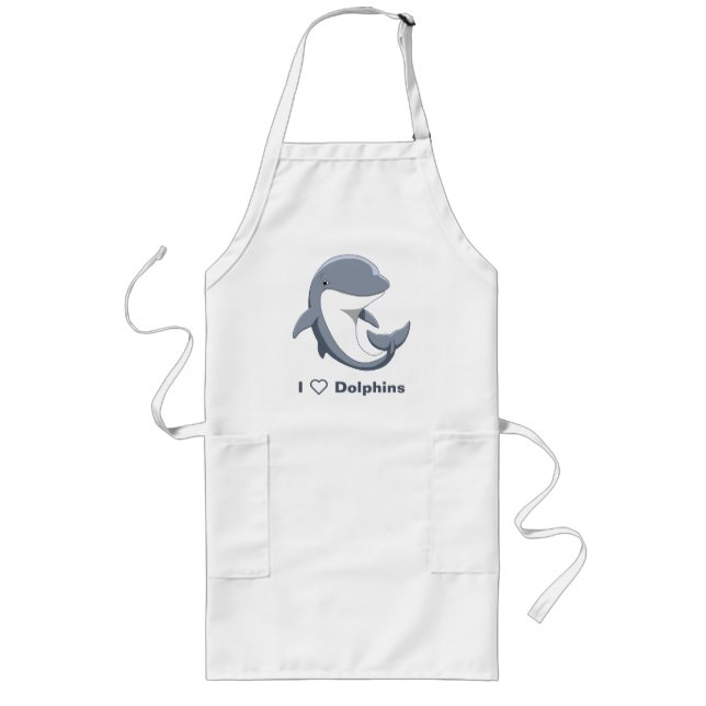 I Love Dolphins Cute Bottlenose Long Apron (Front)