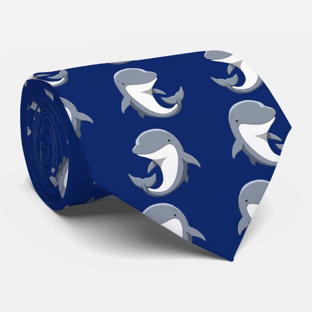 I Love Dolphins Cute Bottlenose Neck Tie (Rolled)