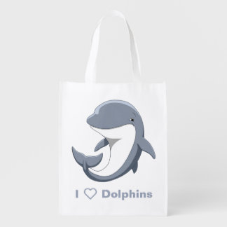 I Love Dolphins Cute Bottlenose Reusable Grocery Bag