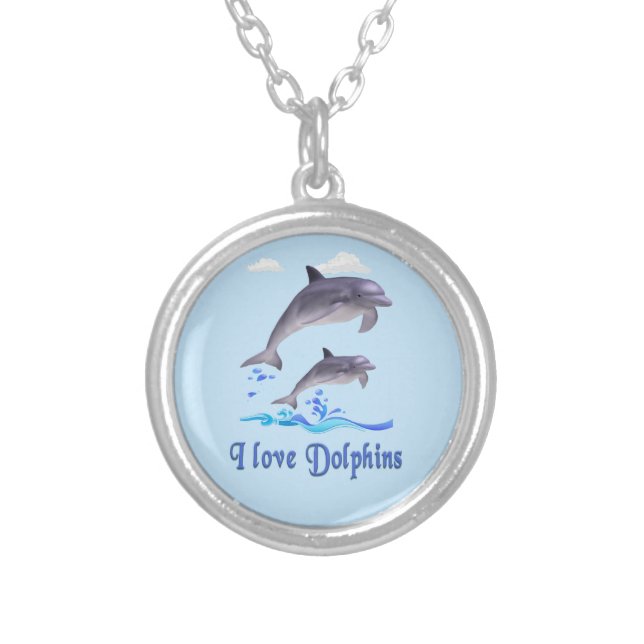 I love Dolphins Silver Plated Necklace (Front)
