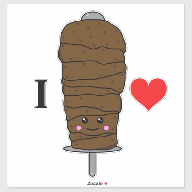 I Love Doner Kebab Cute Kawaii Food Sticker (Sheet)
