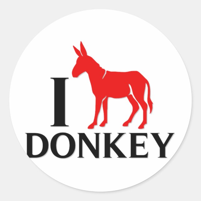 I Love Donkey Classic Round Sticker (Front)