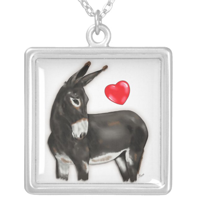 I Love Donkeys Demure Donkey Silver Plated Necklace (Front)
