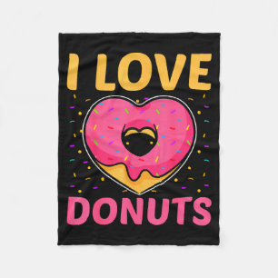 I Love Donuts Heart Shaped Funny Doughnut Lover  Fleece Blanket