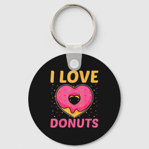 I Love Donuts Heart Shaped Funny Doughnut Lover  Keychain