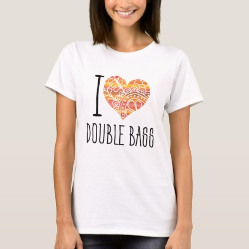 I Love Double Bass Yellow Orange Mandala Heart T-Shirt