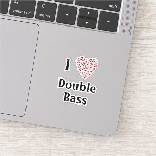 I Love Double Bass Red Heart of Music Notes Vinyl Sticker