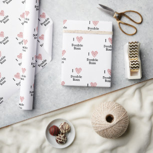 I Love Double Bass Red Heart of Music Notes Wrapping Paper