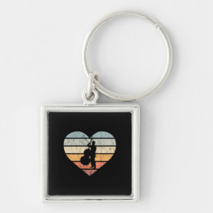 I Love Double Bass Retro Heart Keychain