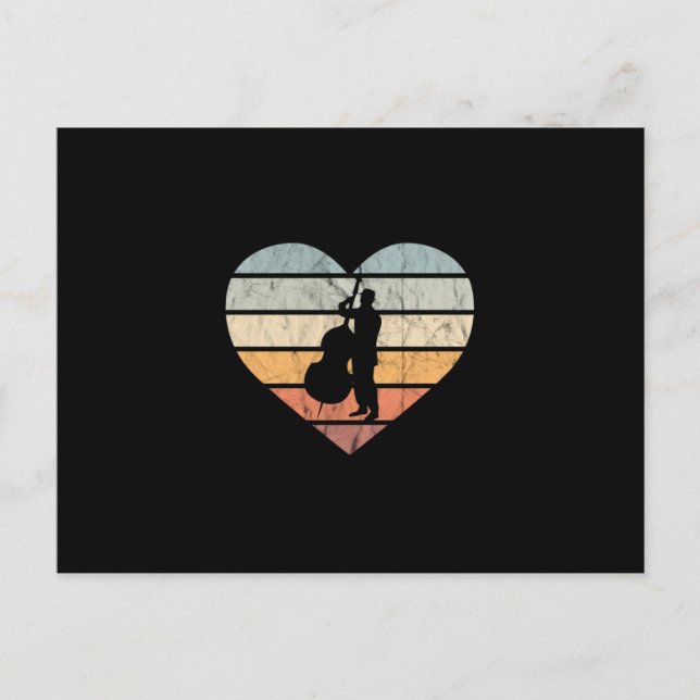 I Love Double Bass Retro Heart Postcard (Front)