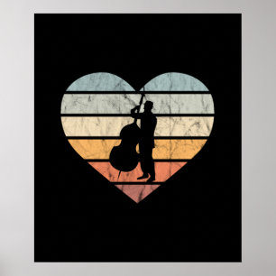 I Love Double Bass Retro Heart Poster