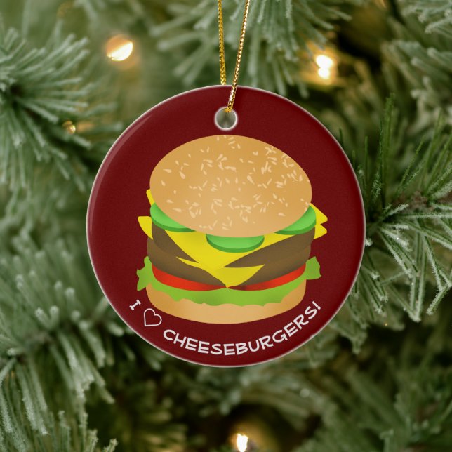 I Love Double Cheeseburgers Ceramic Ornament (Tree)