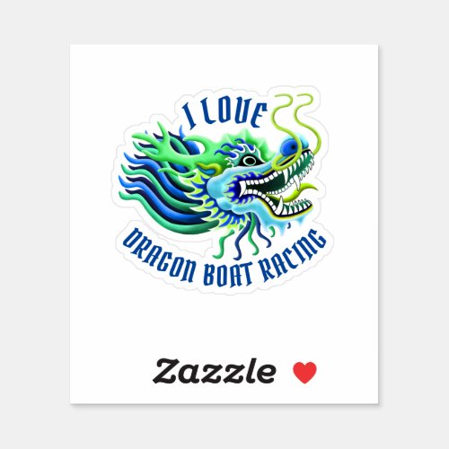 I love dragon boat racing Blue  Green Logo Sticker