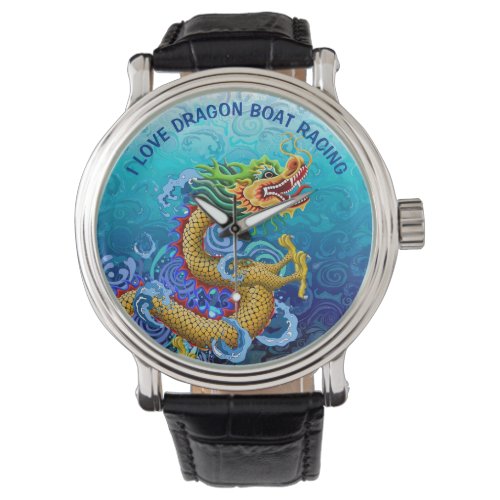 I Love Dragon Boat Racing Gold Dragon Watch