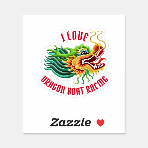 I Love Dragon Boat Racing Gold  Red Logo Sticker