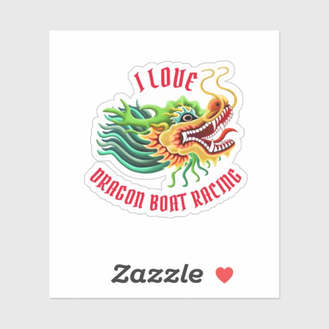 I Love Dragon Boat Racing Gold & Red Logo Sticker (Sheet)