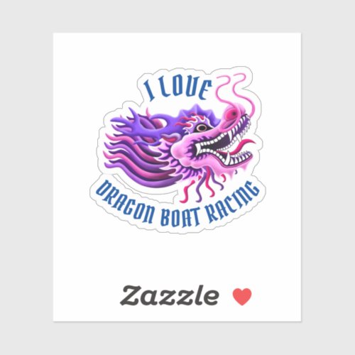 I Love Dragon Boat Racing Pink  Purple Logo Sticker