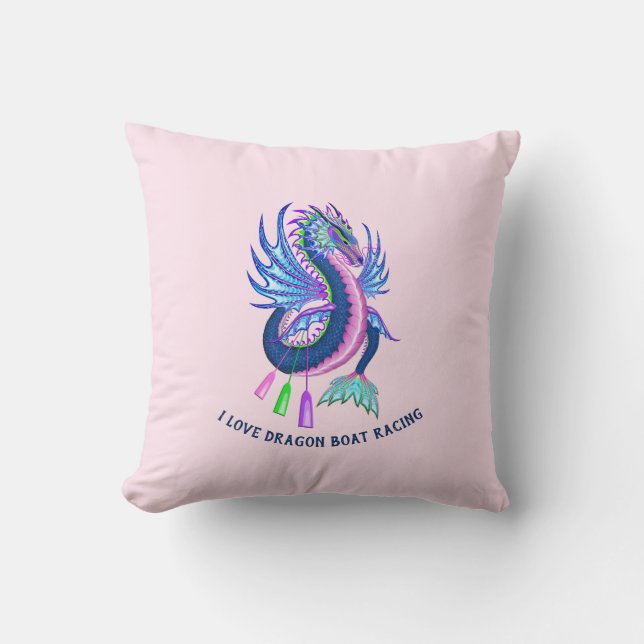 I Love Dragon boat Racing Throw Pillow (Front)