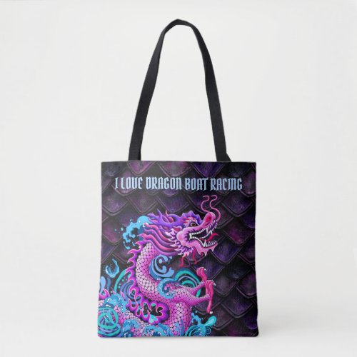 I love Dragon Boat Racing with Large Pink Dragon Tote Bag