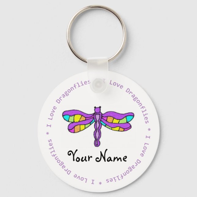 I Love Dragonflies Customizable Keychain (Front)