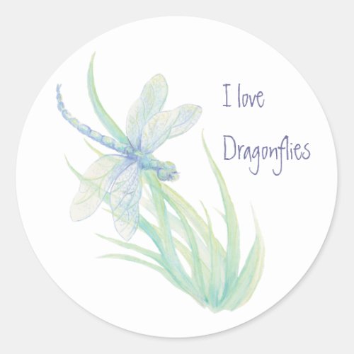 I love  Dragonflies in Blue and Green Classic Round Sticker