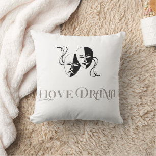 I Love Drama Text with Theater Masks Throw Pillow