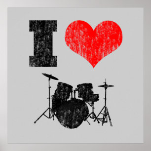 I Love Drums Distressed Poster