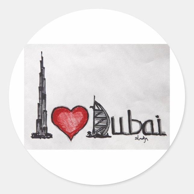 I Love Dubai Classic Round Sticker (Front)