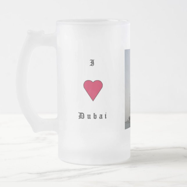 I Love Dubai Frosted Glass Beer Mug (Left)