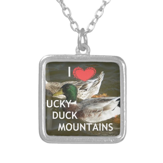 I Love Ducky Duck Mountains Design Silver Plated Necklace (Front)