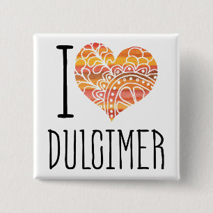 I Love Dulcimer Orange Mandala Heart Button