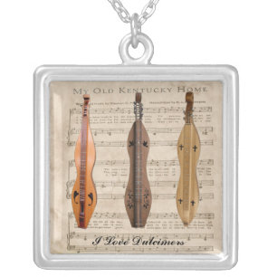 I LOVE DULCIMERS SILVER PLATED NECKLACE