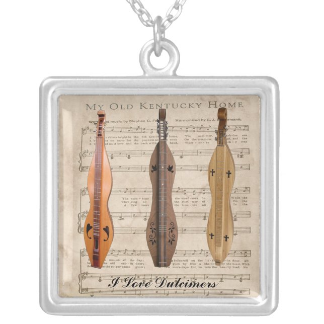 I LOVE  DULCIMERS SILVER PLATED NECKLACE (Front)