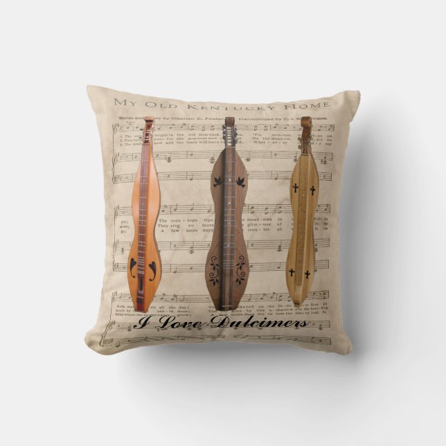 I LOVE  DULCIMERS THROW PILLOW (Front)