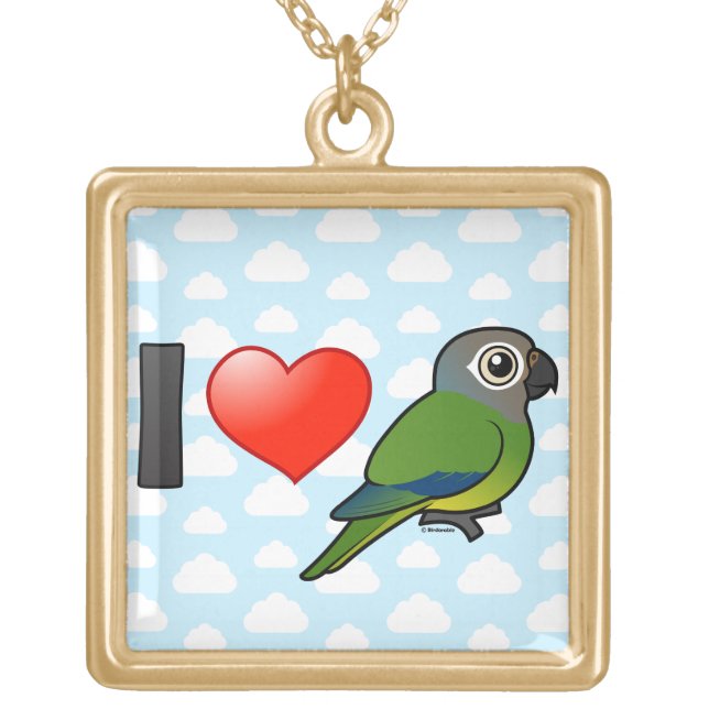 I Love Dusky-headed Conures Gold Plated Necklace (Front)