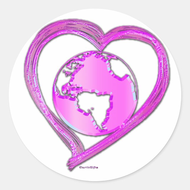 I LOVE EARTH (Pink) Series Classic Round Sticker (Front)