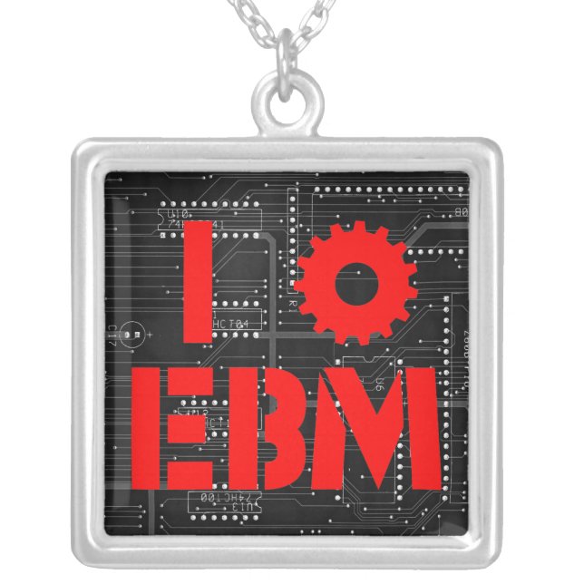 I Love EBM Industrial Sterling Silver Necklace (Front)