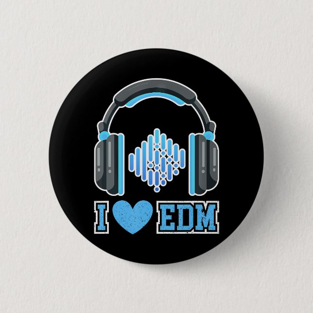 I Love EDM parties and festivals DJ Headphones Button (Front)