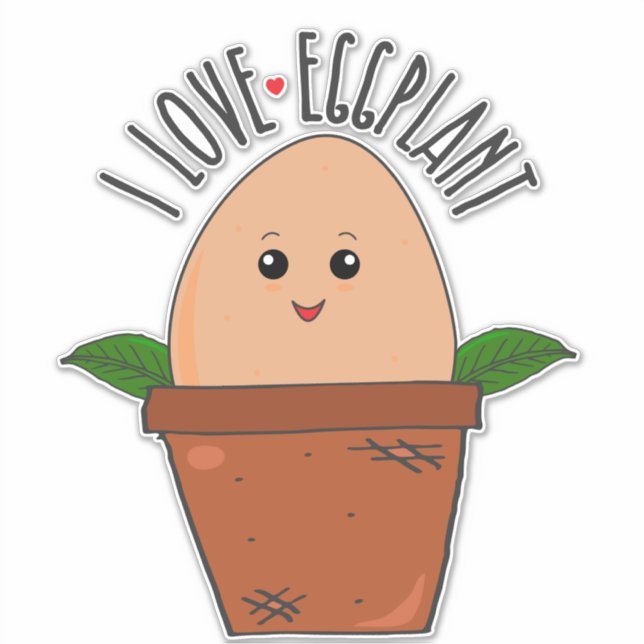 I Love Eggplant Vegetarian Funny Food Pun Sticker (Front)
