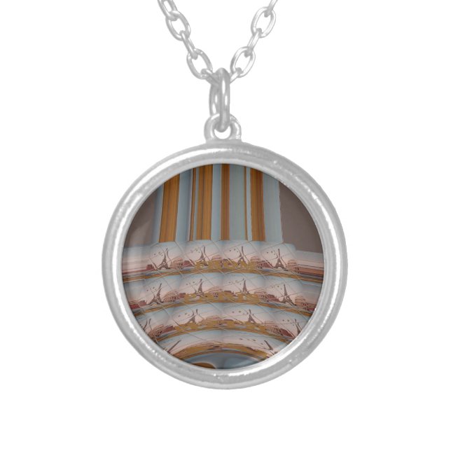 I Love Eiffel Tower  Paris With Love blue sky colo Silver Plated Necklace (Front)